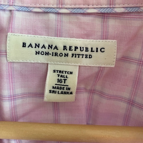 Banana Republic non-iron fitted dress shirt. Pink plaid. Size 16tall - Picture 2 of 3